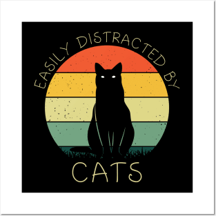 Easily Distracted By Cats Shirt Cat Lovers Women Funny Cat Posters and Art